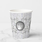 Keramische kant grijs & sneeuwvlok papieren bekers (Voorkant)