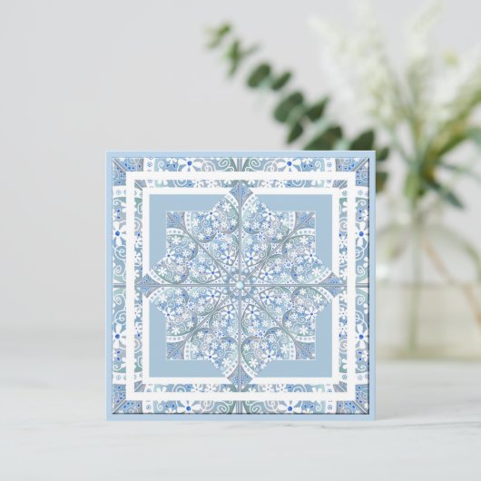 Keramische kant Lichtblauw Feestdagenkaart (Staand voorkant)
