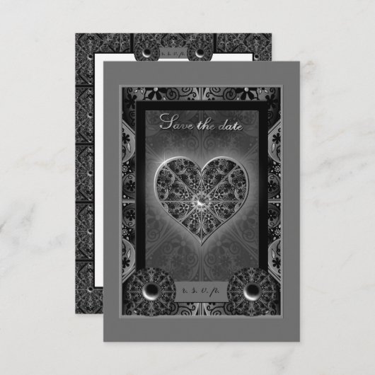 Keramische kant Zwart RSVP Kaartje (Voorkant / Achterkant)