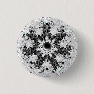 Keramische kant zwart & sneeuwvlok ronde button 3,2 cm
