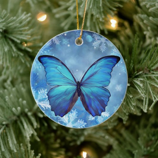 Keramische kerstboomornament Blue Morpho Butterfly Keramisch Ornament (Boom)