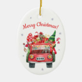 Keramische kerstversiering met rode auto keramisch ornament (Voorkant)