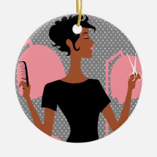 Keramische kerstversieringen met haarstylist keramisch ornament (Voorkant)