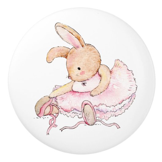 Keramische Knobs - Rabbit Ballerina in Pink Knop (Voorkant)