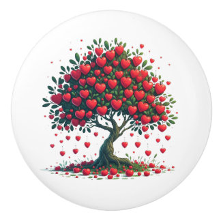 Keramische knop met boom van liefde print