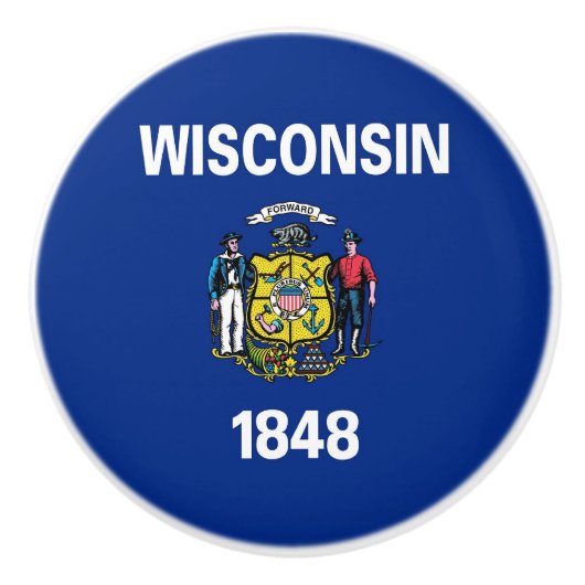 Keramische knop pull met vlag van Wisconsin State (Voorkant)