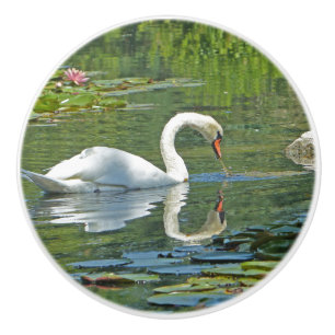 keramische knoppen, "ZWAAN ON LILY POND" Knop