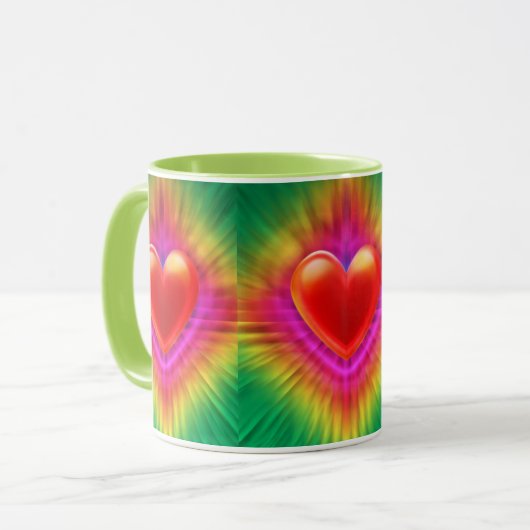 Keramische koffie mok psychedelische hart ontwerp. (Voorkant links)