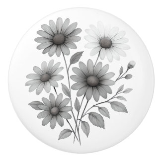 Keramische ladeknop / pull met B & W floral design Keramische Knop