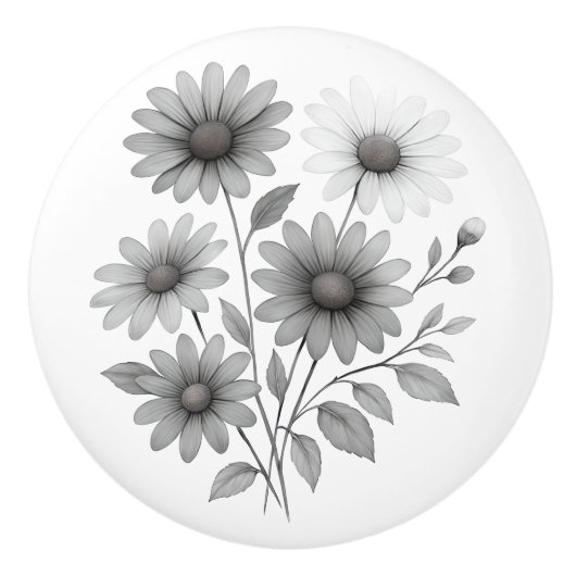Keramische ladeknop / pull met B & W floral design Knop (Voorkant)