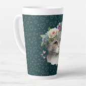 Keramische Latte Mok - Schattigee Cat & Wildflower (Linkerhoek)