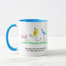 Keramische mok, grillige vogels met spreuk mok