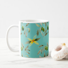 Keramische mok met olijfdesign op licht teal