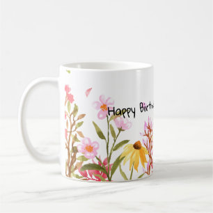 Keramische Mokken Waterverf wilde bloem Happy Birt