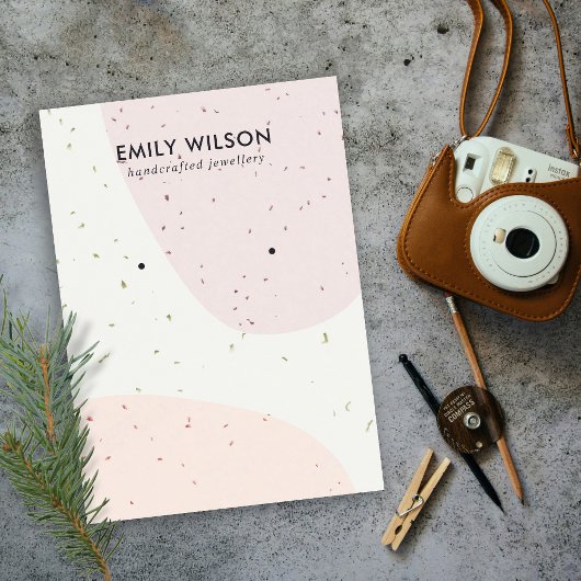 KERAMISCHE PERZIK ROZE BLUSH WAVE STUD OORBEL DISP VISITEKAARTJE