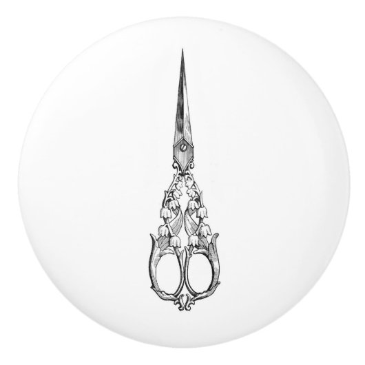 Keramische schedel - naaigeltje, schaar knop (Voorkant)