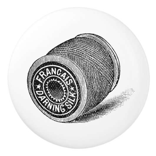 Keramische schedel -  naaigeltje, "Thread Spool" Knop (Voorkant)