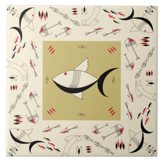 Keramische tapijten, FABULOUS 1950s FISH Retro Tegeltje (Voorkant)