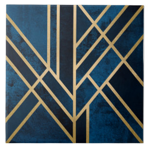 Keramische tegel - Art Deco blauw goud Tegeltje