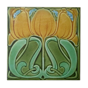 Keramische tegel - Art Nouveau bloem geel Tegeltje