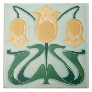 Keramische tegel - Art Nouveau bloem geel Tegeltje