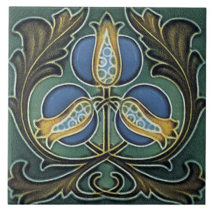 Keramische tegel - Art Nouveau Flowers Blue Yellow Tegeltje