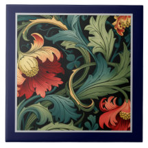 Keramische tegel - Art Nouveau rode bloem