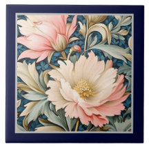 Keramische tegel - Art Nouveau roze bloem