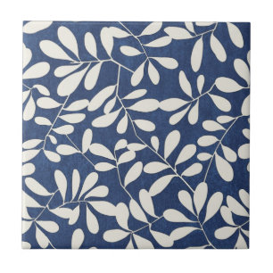 Keramische tegel - bladeren blauw en wit tegeltje