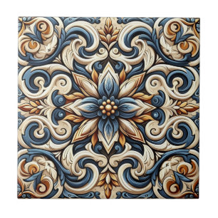 Keramische Tegel - Blauw, Goud en Wit Design Tegeltje