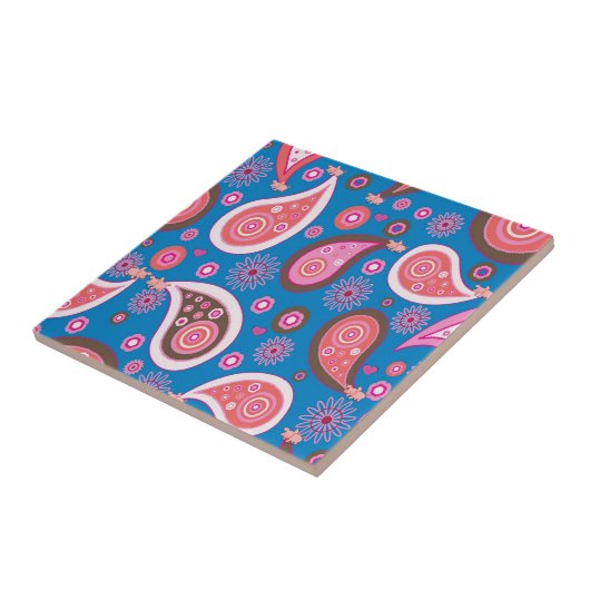 Keramische Tegel Blauw Roze Paisley Roze Varkens Tegeltje (Zijkant)