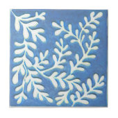 Keramische tegel, Blauw & witte bladeren Tegeltje (Voorkant)