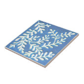 Keramische tegel, Blauw & witte bladeren Tegeltje (Zijkant)