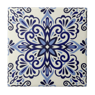 Keramische tegel - Blauwe/Off White Azulejo-tegel Tegeltje