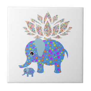 Keramische tegel Blauwe Olifant Liefde Bloem Tegeltje