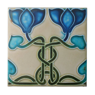 Keramische tegel - blauwe tulpen vintage print tegeltje