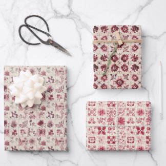  Keramische Tegel Bloempatroon in Roze & Rood Inpakpapier Vel