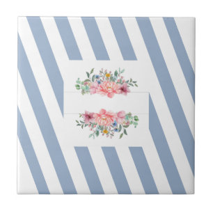 Keramische Tegel Blue Stripe Floral Tegeltje
