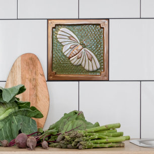 Keramische Tegel Craftsman Moth, groen en koper Tegeltje