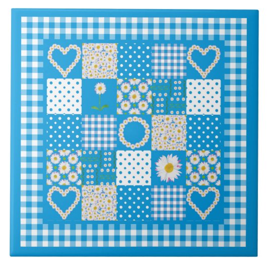 keramische Tegel: Daisychains Faux Patchwork Tegeltje (Voorkant)