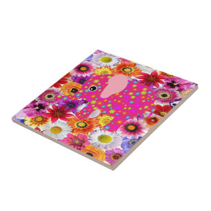 Keramische Tegel Floral Elephant Tegeltje