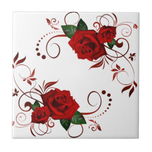 Keramische Tegel Floral Red Rose Tegeltje