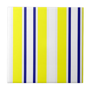 Keramische tegel geel & blauw wit gestreept tegeltje