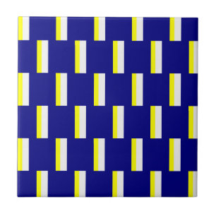 Keramische tegel geel & blauw wit gestreept tegeltje