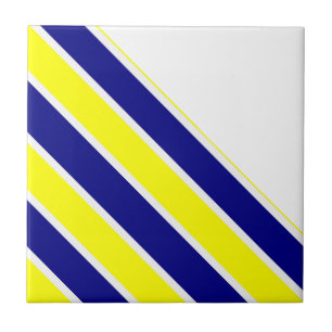 Keramische tegel geel & blauw wit gestreept tegeltje