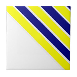 Keramische tegel geel & blauw witte streep vierkan tegeltje