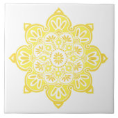 Keramische tegel, geel medaillon op wit tegeltje (Voorkant)