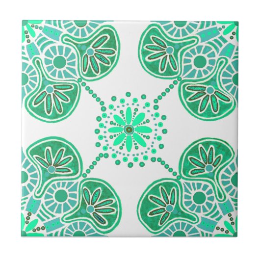 Keramische Tegel met herhalend groen ontwerp Tegeltje (Voorkant)