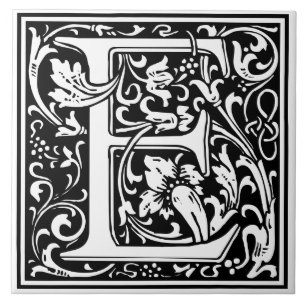 Keramische tegel - Monogram Alfabet E Zwart Wit Tegeltje
