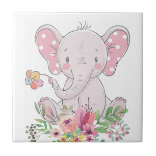 Keramische tegel olifant liefde bloemig tegeltje